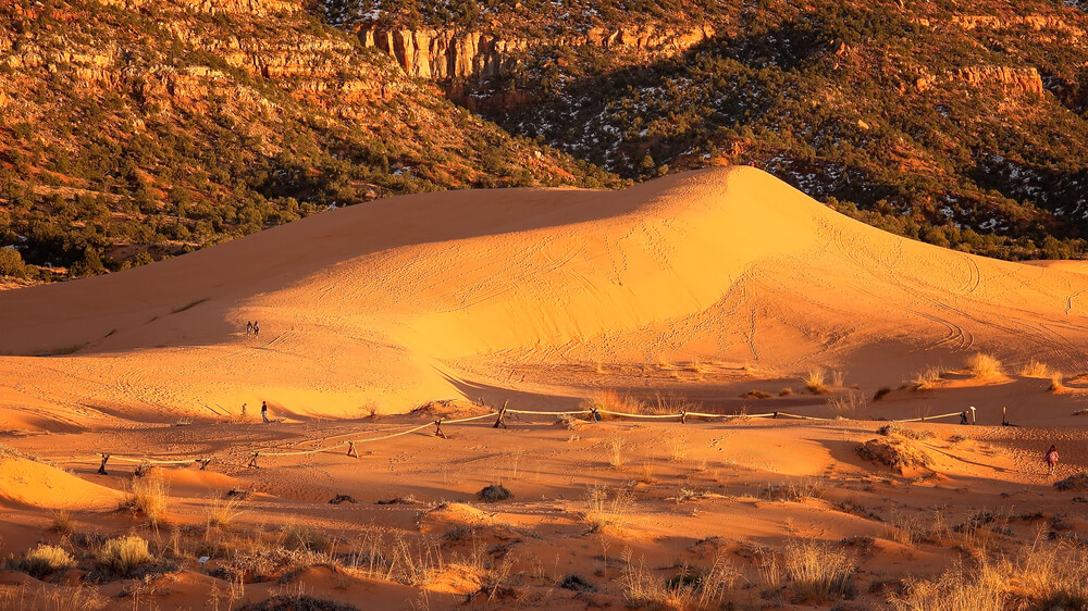 sunset while camping near coral pink sand dunes utah