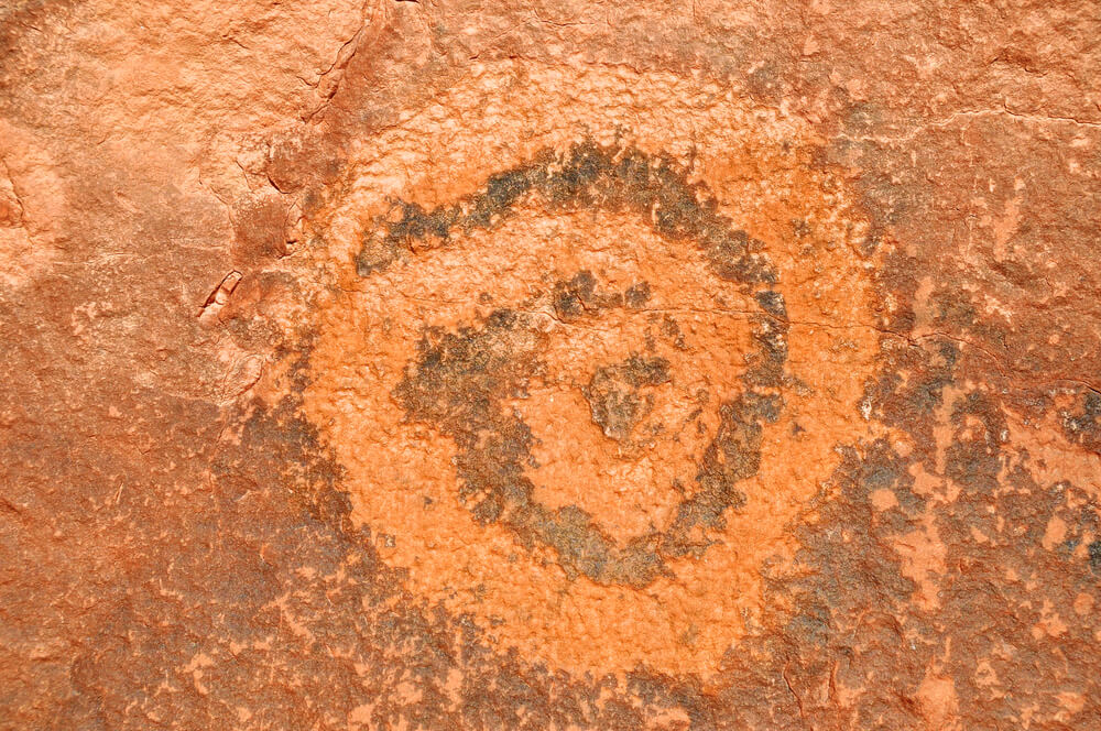 Ancient spiral symbol at Little Black Mountain Petroglyph site.