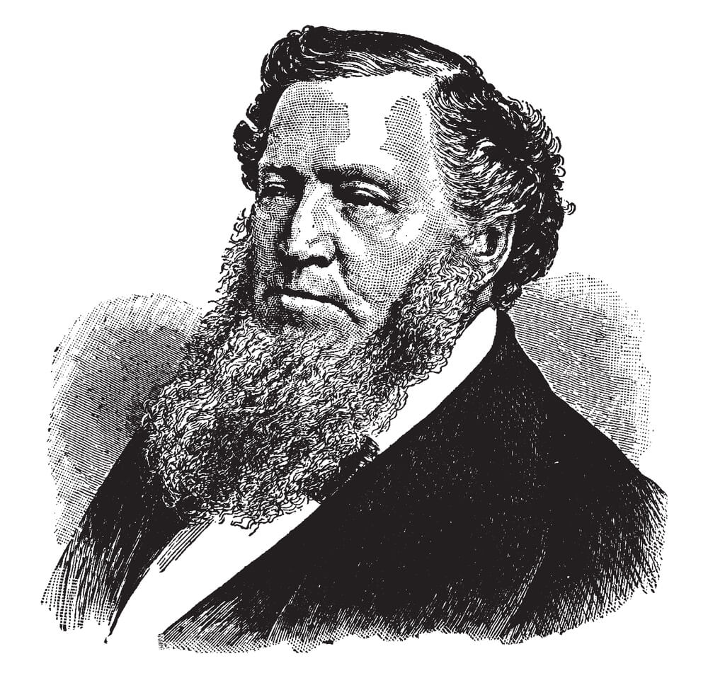 A black and white drawing of Brigham Young, who lived in the winter home in St. George, Utah.