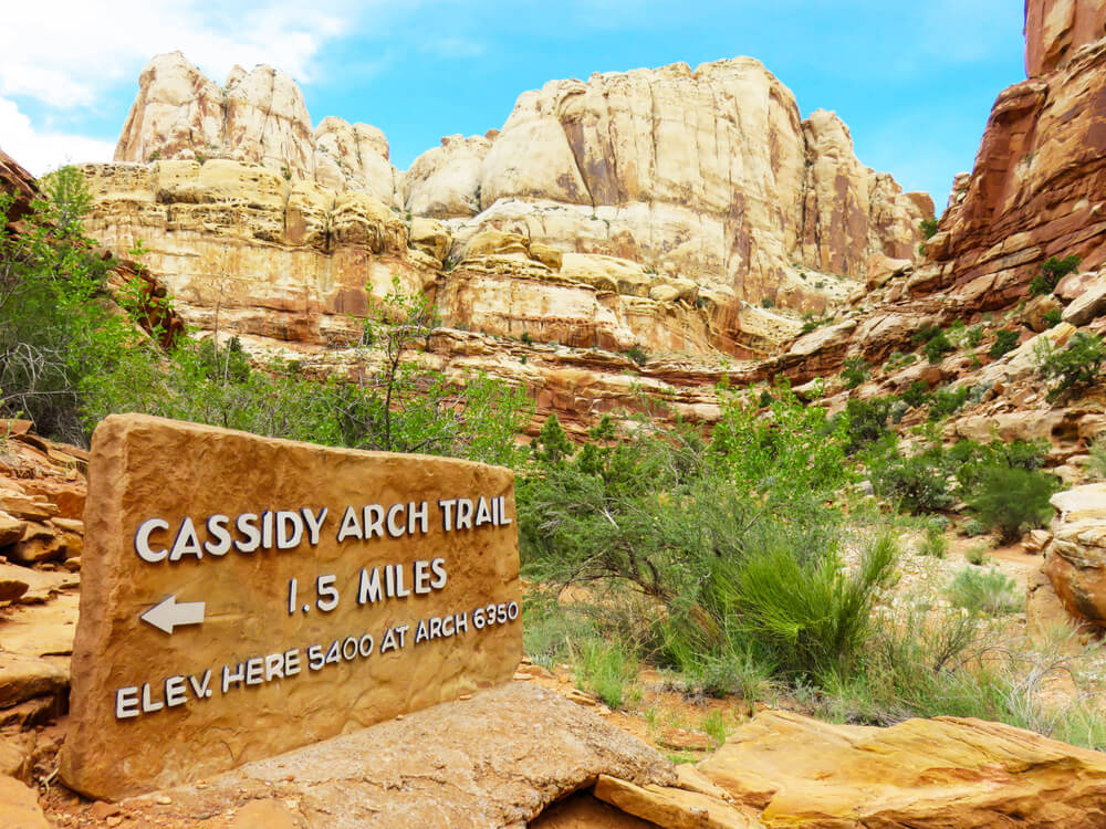 Cassidy Arch is located in Capitol Reef National Park, a few hours from Settler's Junction.