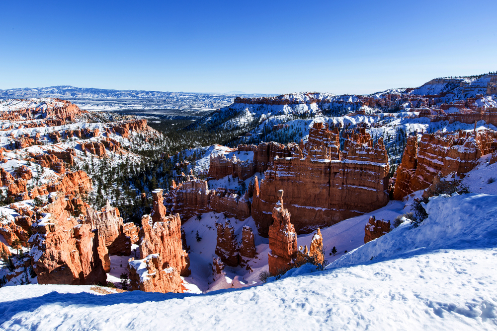 Snow-covered red-rock canyon in Southern Utah